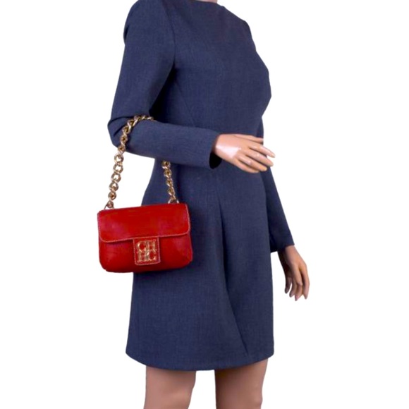 CAROLINA HERRERA ONASSIS COLLECTION RED DOUBLE FLAP MINI BAG GOLD CHAIN STRAP - Picture 6 of 13